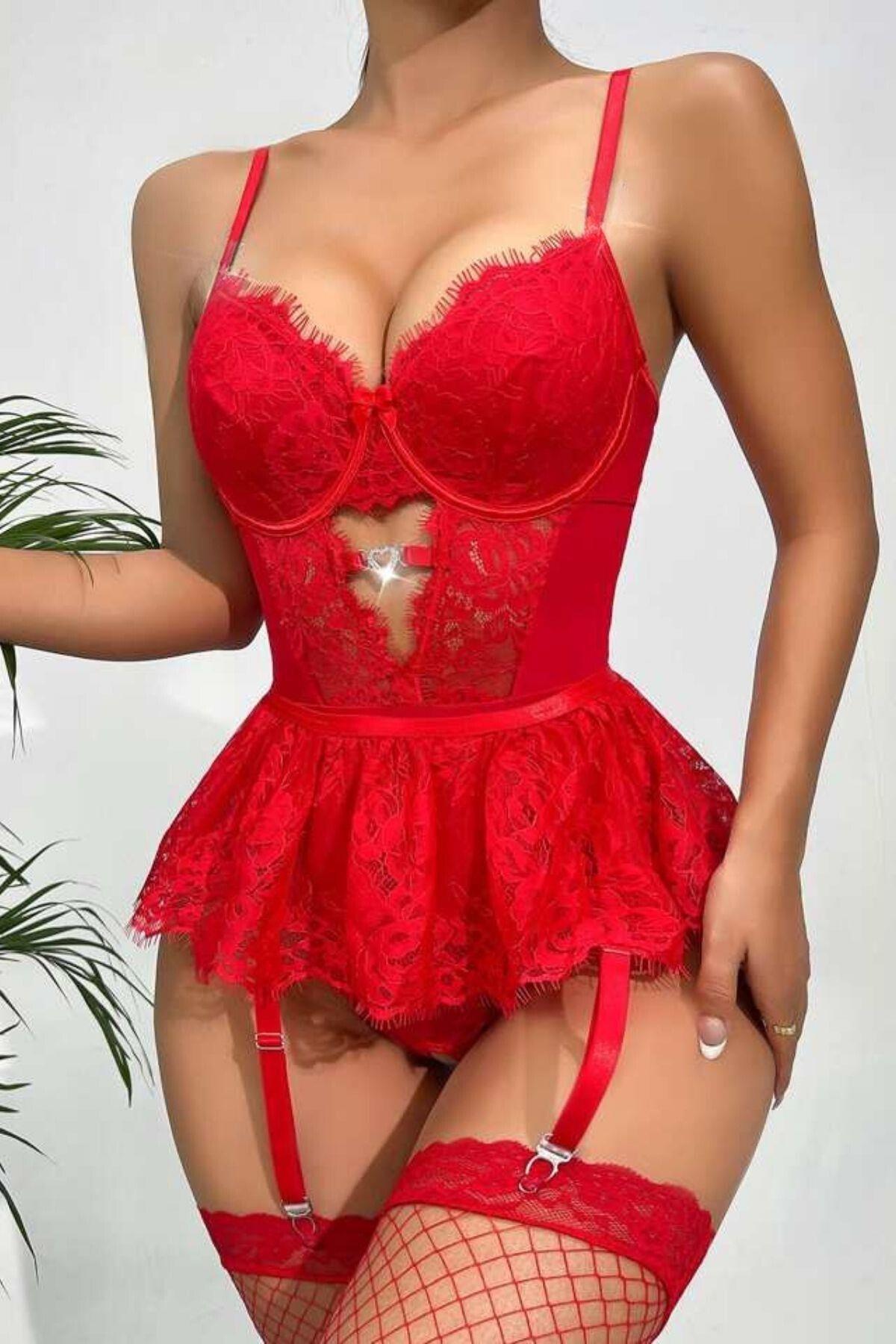 Kırmızı%20Dantelli%20Etekli%20Babydoll%20Takım%2016517