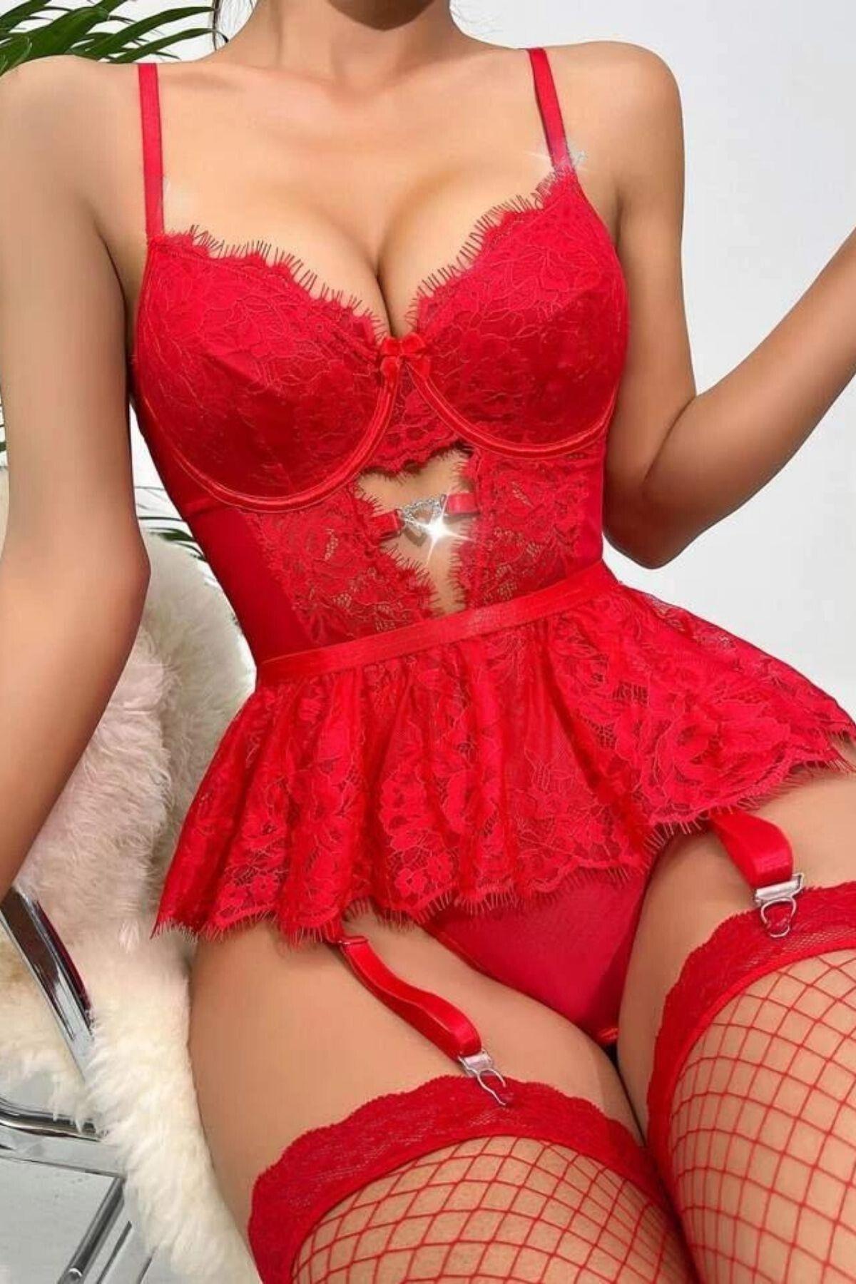 Kırmızı%20Dantelli%20Etekli%20Babydoll%20Takım%2016517